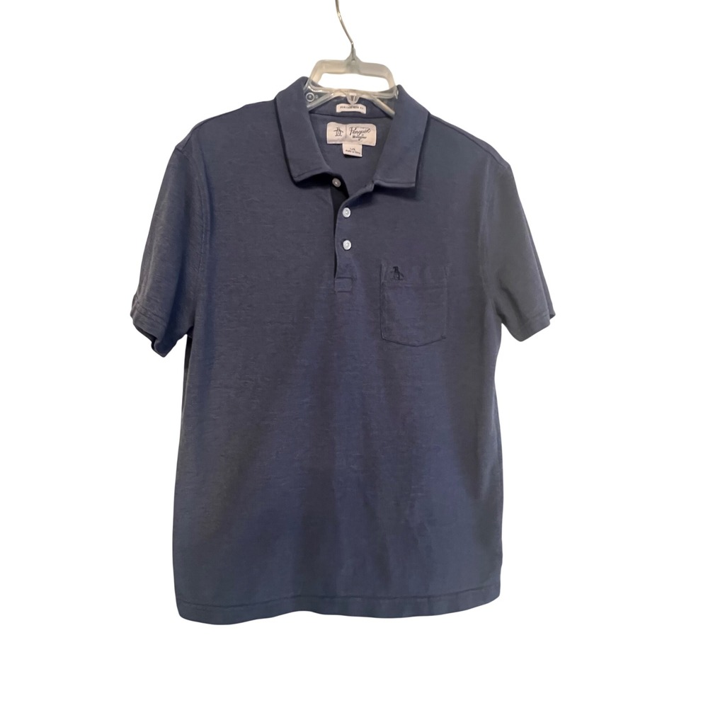 Original Penguin Mens Heritage Slim Fit Polo Shirt Navy Blue Cotton Large L/G